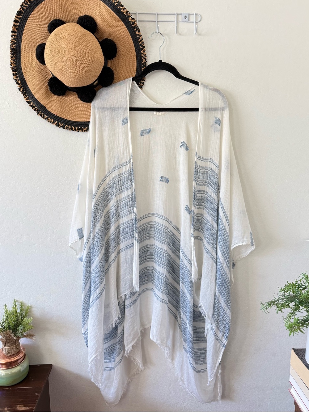 World Market Boho Cotton Linen Blend Lightweight Kimono One Size Beachy Coastal